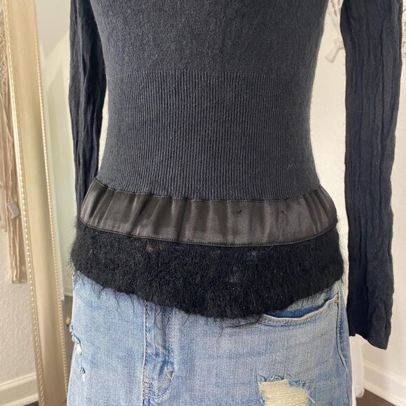Whimsygoth Soft Grunge Black Silk Cashmere Mohair Textured Long Sleeve Top S - Picture 2 of 7